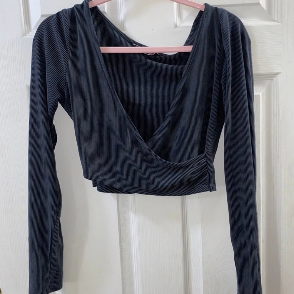 Women's Black Long Sleeve Wrap Top